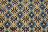 Flat Weave Kilim Antique Navaho Vintage handmade Modern Kilim Beige Blue Hand-Woven Rectangle 100% Wool Area Rug 7x10 