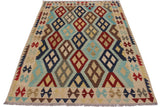 Flat Weave Kilim Antique Navaho Vintage handmade Geometric Kilim Ivory Brown Hand-Woven Rectangle 100% Wool Area Rug 5x7 