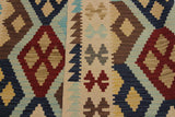 Flat Weave Kilim Antique Navaho Vintage handmade Geometric Kilim Ivory Brown Hand-Woven Rectangle 100% Wool Area Rug 5x7 