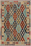 Flat Weave Kilim Antique Navaho Vintage handmade Geometric Kilim Ivory Brown Hand-Woven Rectangle 100% Wool Area Rug 5x7 