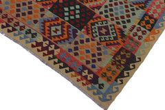 Flat Weave Kilim Antique Navaho Vintage handmade Geometric Kilim Beige Blue Hand-Woven Rectangle 100% Wool Area Rug 6x8 