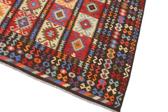 Flat Weave Kilim Antique Navaho Vintage handmade Geometric Kilim Brown Rust Hand-Woven Rectangle 100% Wool Area Rug 9x10 