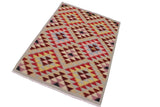 Flat Weave Kilim Antique Navaho Vintage handmade Modern Kilim Gray Red Hand-Woven Rectangle 100% Wool Area Rug 5x6 