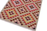 Flat Weave Kilim Antique Navaho Vintage handmade Modern Kilim Gray Red Hand-Woven Rectangle 100% Wool Area Rug 5x6 