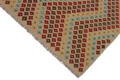 Flat Weave Kilim Antique Navaho Vintage handmade Modern Kilim Tan Red Hand-Woven Rectangle 100% Wool Area Rug 5x7 