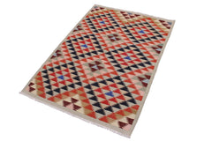 Flat Weave Kilim Antique Navaho Vintage handmade Modern Kilim Gray Black Hand-Woven Rectangle 100% Wool Area Rug 5x7 