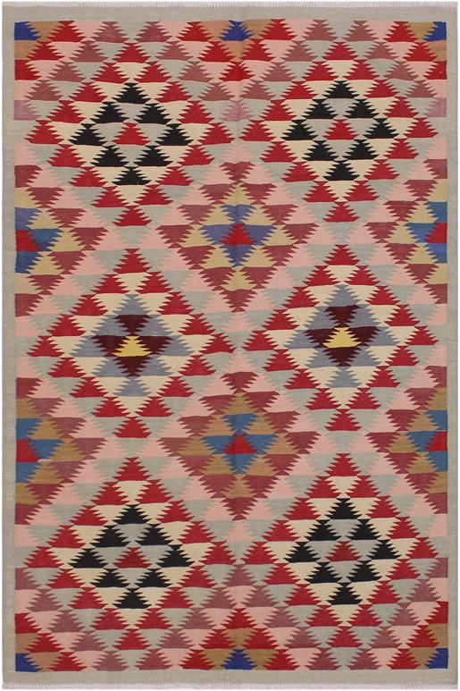 Flat Weave Kilim Antique Navaho Vintage handmade Modern Kilim Gray Pink Hand-Woven Rectangle 100% Wool Area Rug 5x6 