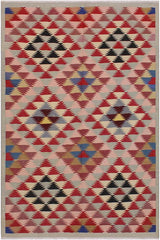 Flat Weave Kilim Antique Navaho Vintage handmade Modern Kilim Gray Pink Hand-Woven Rectangle 100% Wool Area Rug 5x6 