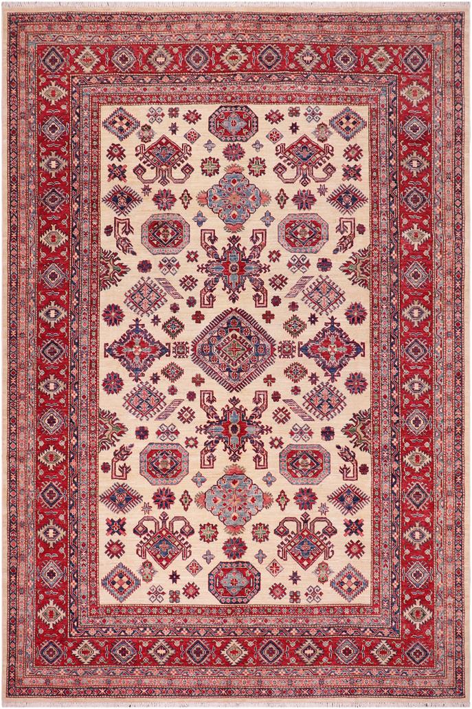 handmade Geometric Super Kazak Beige Red Hand Knotted RECTANGLE 100% WOOL area rug 8 x 10