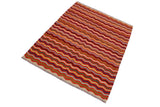 Flat Weave Kilim Antique Navaho Vintage handmade Modern Kilim Rust Beige Hand-Woven Rectangle 100% Wool Area Rug 5x6 