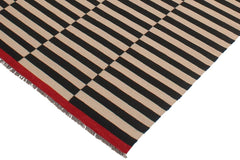 Flat Weave Kilim Antique Navaho Vintage handmade Modern Kilim Beige Black Hand-Woven Rectangle 100% Wool Area Rug 6x8 