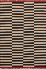 Flat Weave Kilim Antique Navaho Vintage handmade Modern Kilim Beige Black Hand-Woven Rectangle 100% Wool Area Rug 6x8 