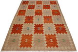 Flat Weave Kilim Antique Navaho Vintage handmade Modern Kilim Brown Beige Hand-Woven Rectangle 100% Wool Area Rug 8x10 