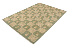 handmade Transitional Kafkaz Green Beige Hand Knotted RECTANGLE 100% WOOL area rug 10 x 13