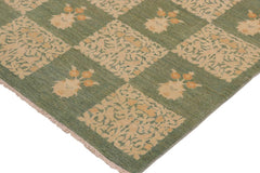 handmade Transitional Kafkaz Green Beige Hand Knotted RECTANGLE 100% WOOL area rug 10 x 13