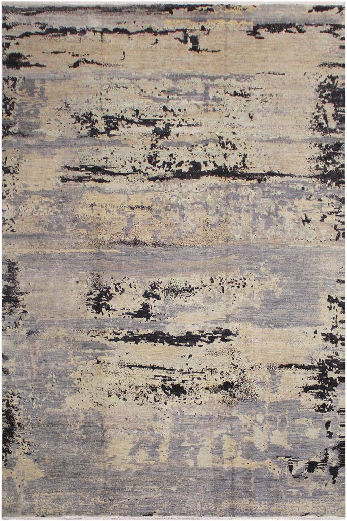 handmade Modern Kafkaz Grey Black Hand Knotted RECTANGLE 100% WOOL area rug 12 x 15