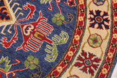 handmade Geometric Kazak Blue Ivory Hand Knotted ROUND 100% WOOL area rug 5x5