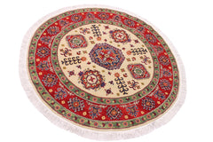 handmade Geometric Kazak Ivory Red Hand Knotted ROUND 100% WOOL area rug 5x5