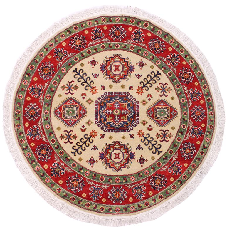 handmade Geometric Kazak Ivory Red Hand Knotted ROUND 100% WOOL area rug 5x5