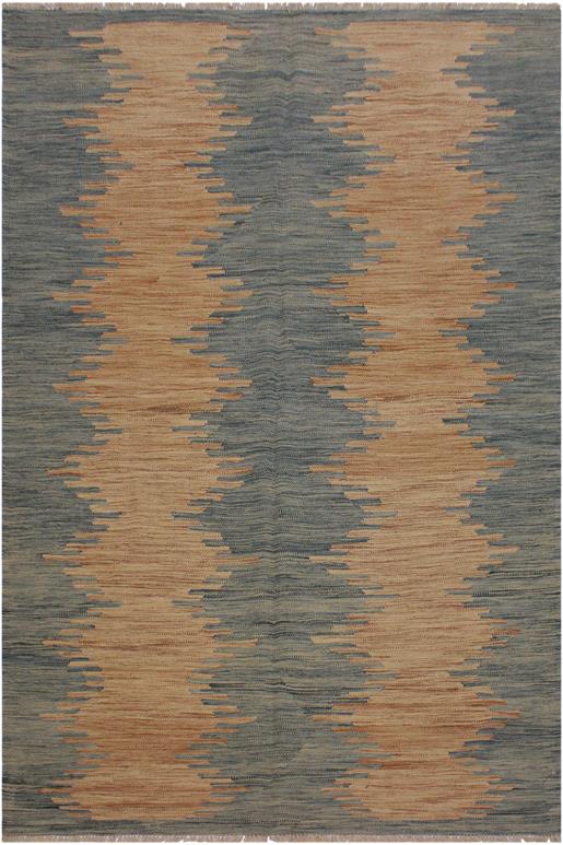 Flat Weave Kilim Antique Navaho Vintage handmade Modern Kilim Grey Blue Hand-Woven Rectangle 100% Wool Area Rug 6x8 