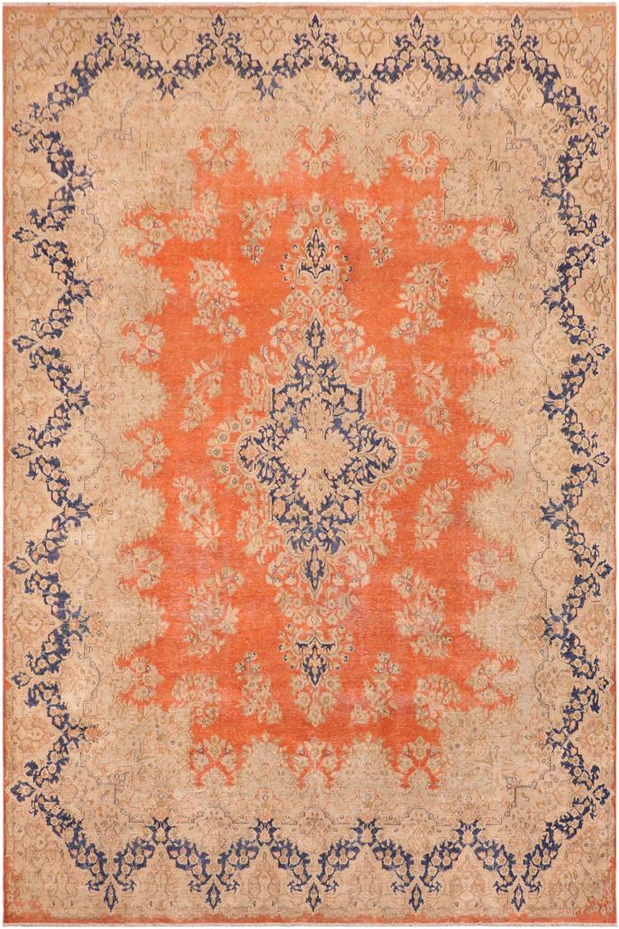 handmade Vintage Vintage Orange Blue Hand Knotted RECTANGLE 100% WOOL area rug 10 x 13