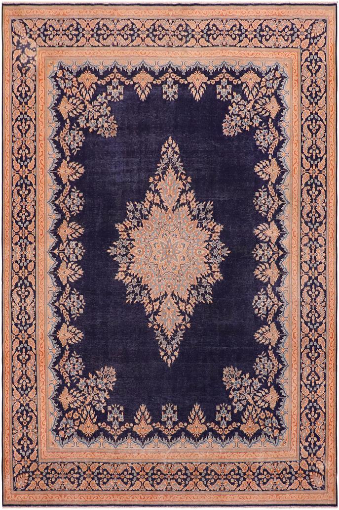 handmade Vintage Vintage Blue Brown Hand Knotted RECTANGLE 100% WOOL area rug 10 x 13