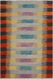 Flat Weave Kilim Antique Navaho Vintage handmade Modern Kilim Blue Rust Hand-Woven Rectangle 100% Wool Area Rug 8x10 