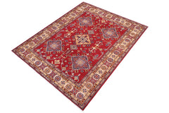 handmade Geometric Kazak Red Beige Hand Knotted RECTANGLE 100% WOOL area rug 6x8