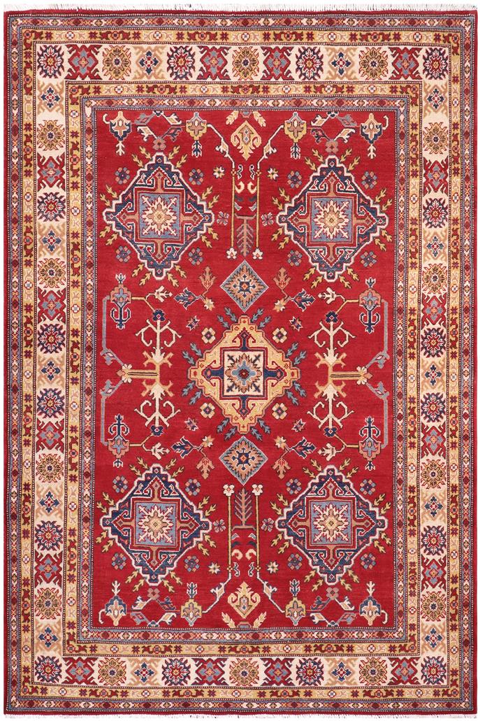 handmade Geometric Kazak Red Beige Hand Knotted RECTANGLE 100% WOOL area rug 6x8