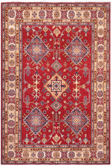 handmade Geometric Kazak Red Beige Hand Knotted RECTANGLE 100% WOOL area rug 6x8