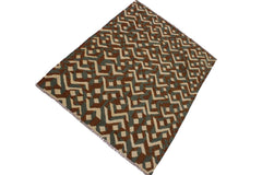 Flat Weave Kilim Antique Navaho Vintage handmade Modern Kilim Brown Ivory Hand-Woven Rectangle 100% Wool Area Rug 5x7 