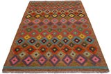 Flat Weave Kilim Antique Navaho Vintage handmade Modern Kilim Brown Pink Hand-Woven Rectangle 100% Wool Area Rug 5x6 