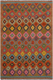 Flat Weave Kilim Antique Navaho Vintage handmade Modern Kilim Brown Pink Hand-Woven Rectangle 100% Wool Area Rug 5x6 