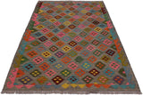 Flat Weave Kilim Antique Navaho Vintage handmade Modern Kilim Grey Pink Hand-Woven Rectangle 100% Wool Area Rug 5x7 