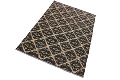 Flat Weave Kilim Antique Navaho Vintage handmade Modern Kilim Black Ivory Hand-Woven Rectangle 100% Wool Area Rug 6x8 