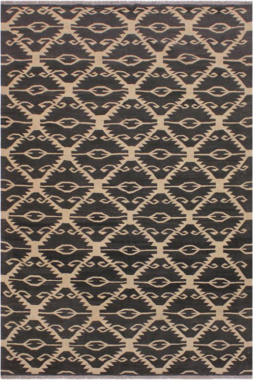 Flat Weave Kilim Antique Navaho Vintage handmade Modern Kilim Black Ivory Hand-Woven Rectangle 100% Wool Area Rug 6x8 