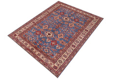 handmade Geometric Super Kazak Lt. Blue Ivory Hand Knotted RECTANGLE 100% WOOL area rug 6 x 9