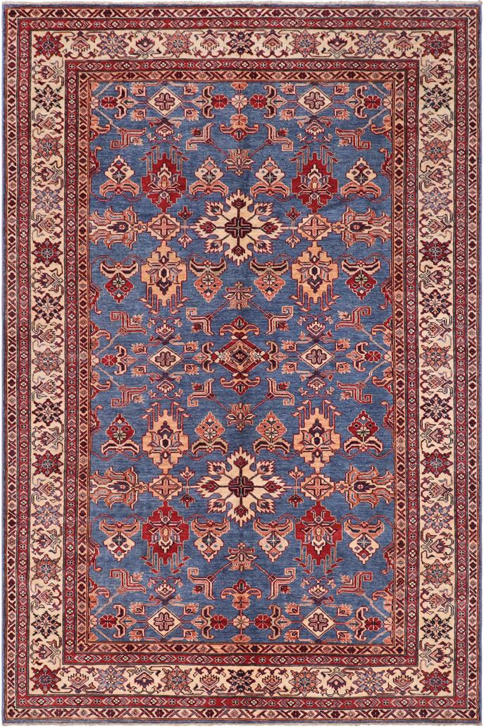 handmade Geometric Super Kazak Lt. Blue Ivory Hand Knotted RECTANGLE 100% WOOL area rug 6 x 9