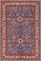 handmade Geometric Super Kazak Lt. Blue Ivory Hand Knotted RECTANGLE 100% WOOL area rug 6 x 9