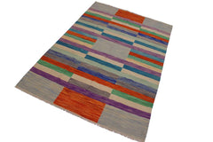 Flat Weave Kilim Antique Navaho Vintage handmade Modern Kilim Grey Purple Hand-Woven Rectangle 100% Wool Area Rug 7x10 