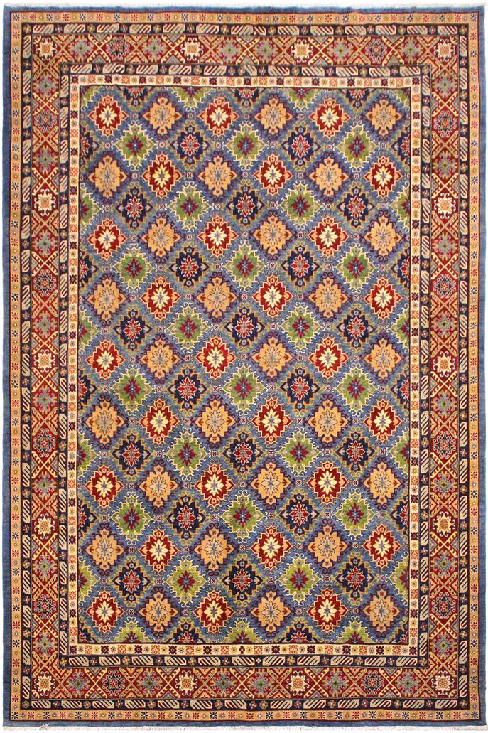 handmade Geometric Kazak Light Blue Red Hand Knotted RECTANGLE 100% WOOL area rug 10x14