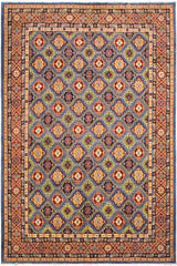 handmade Geometric Kazak Light Blue Red Hand Knotted RECTANGLE 100% WOOL area rug 10x14