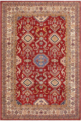 handmade Geometric Super Kazak Red Beige Hand Knotted RECTANGLE 100% WOOL area rug 9 x 12