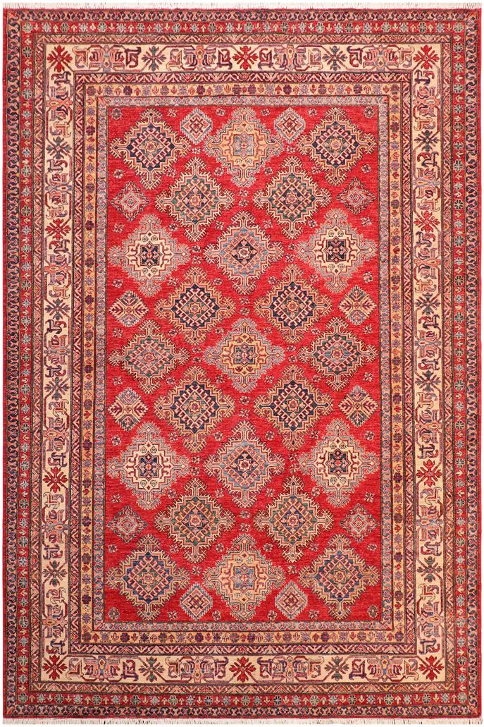 handmade Geometric Super Kazak Red Beige Hand Knotted RECTANGLE 100% WOOL area rug 8 x 10