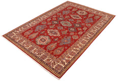 handmade Geometric Super Kazak Red Ivory Hand Knotted RECTANGLE 100% WOOL area rug 9 x 13