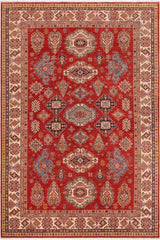 handmade Geometric Super Kazak Red Ivory Hand Knotted RECTANGLE 100% WOOL area rug 9 x 13