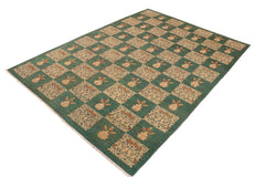 handmade Transitional Kafkaz Green Tan Hand Knotted RECTANGLE 100% WOOL area rug 10 x 14