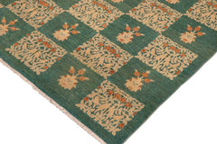 handmade Transitional Kafkaz Green Tan Hand Knotted RECTANGLE 100% WOOL area rug 10 x 14