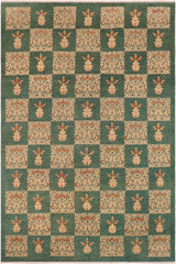 handmade Transitional Kafkaz Green Tan Hand Knotted RECTANGLE 100% WOOL area rug 10 x 14