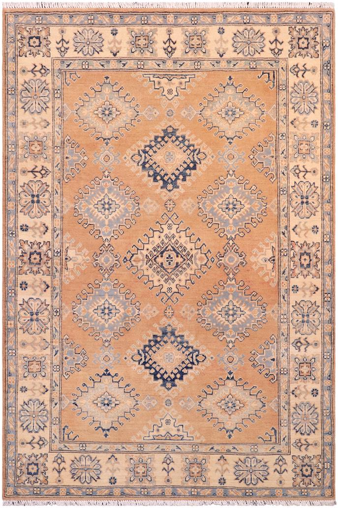 handmade Geometric Kazak Brown Beige Hand Knotted RECTANGLE 100% WOOL area rug 5x7